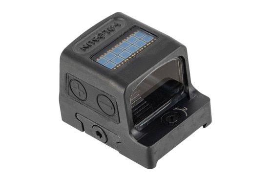 Holosun HE509T-RD X2-LEM Enclosed Solar Reflex Sight with Red Circle Dot has push button controls